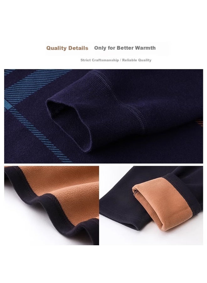 Thermal Underwear Thickened Fleece Autumn Winter Middle-Aged And Elderly Printed Long Johns Set A-1 Camel Mid-Neck - Image 2
