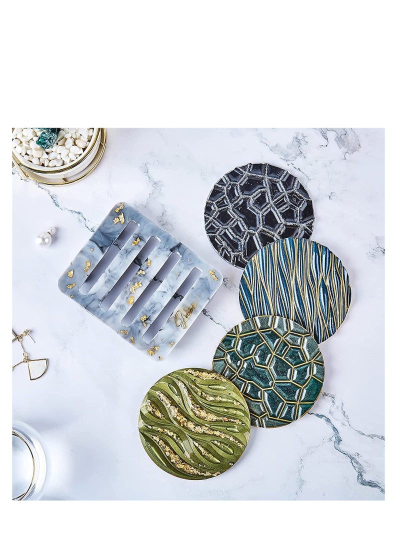 Excefore Coaster Resin Mould, 4Pcs Different Pattern Coaster Moulds with 1Pc Coaster Stand Storage Moulds, Silicone Moulds for Epoxy Resin Casting Coasters Home Decoration  - Image 2