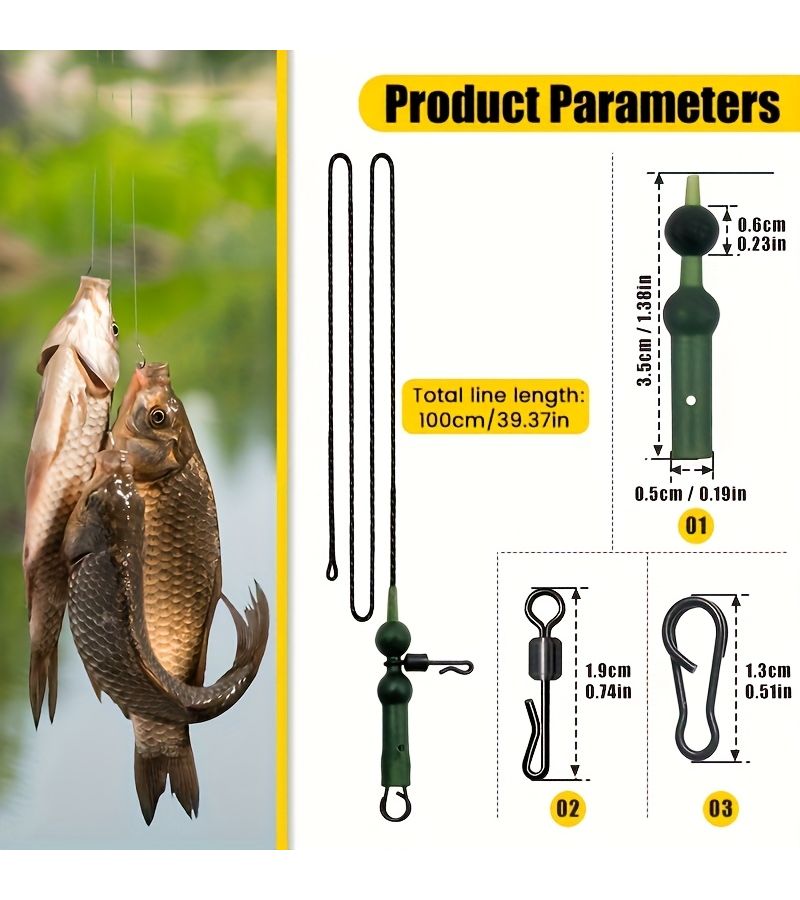 3Pcs 100Cm Green 60LB Braided Leadcore Carp Fishing Rigs Set - Image 2