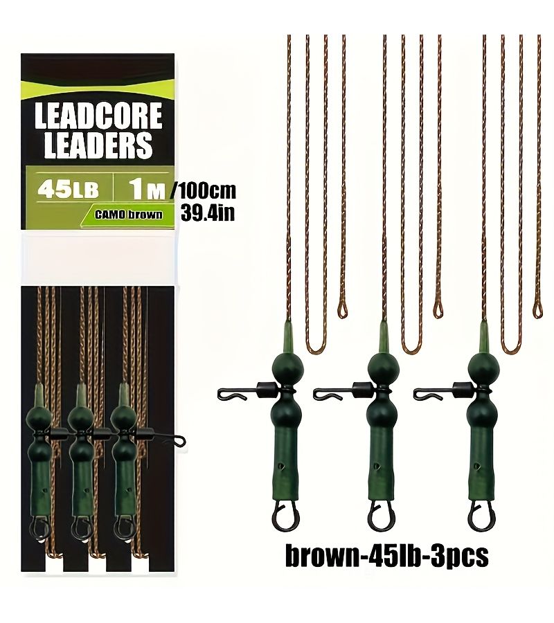 3Pcs 100Cm Green 60LB Braided Leadcore Carp Fishing Rigs Set - Image 3
