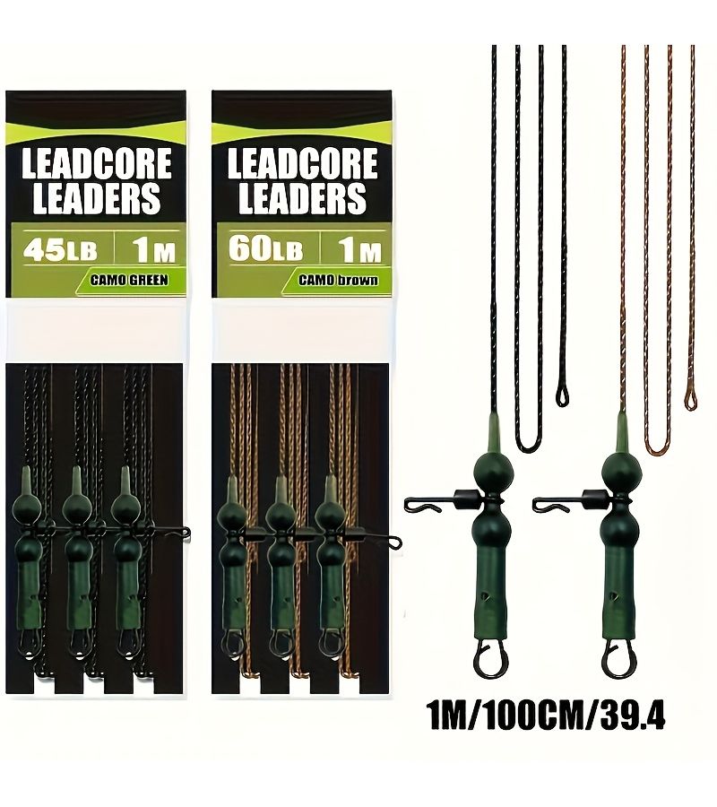 3Pcs 100Cm Green 60LB Braided Leadcore Carp Fishing Rigs Set - Image 1