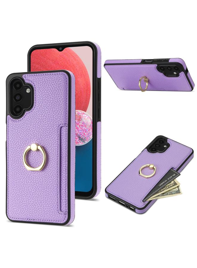 اس-توب جراب لهاتف Samsung Galaxy A13 4G/5G / A04 جراب خلفي من الجلد الليتشي بحلقة بطاقة - Image 1