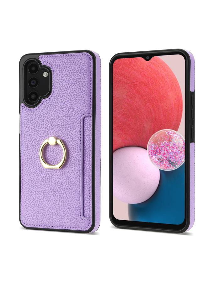 اس-توب جراب لهاتف Samsung Galaxy A13 4G/5G / A04 جراب خلفي من الجلد الليتشي بحلقة بطاقة - Image 2