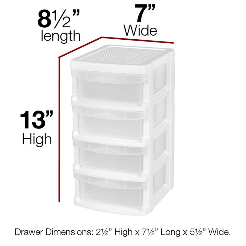 Tribello Mini Plastic Stacking Desk Top 4-Drawer Storage Organizer, for Makep Vanity Nail Polish Bathroom Stationery Art Craft Supplies Kitchen Office Garage and Small Organization, Small, White - Image 2