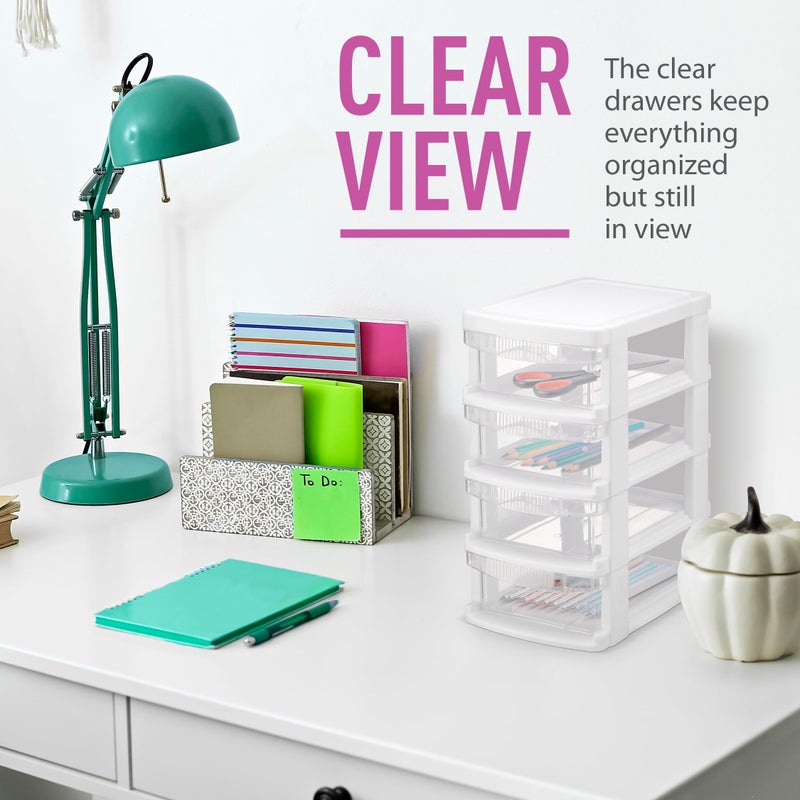 Tribello Mini Plastic Stacking Desk Top 4-Drawer Storage Organizer, for Makep Vanity Nail Polish Bathroom Stationery Art Craft Supplies Kitchen Office Garage and Small Organization, Small, White - Image 3