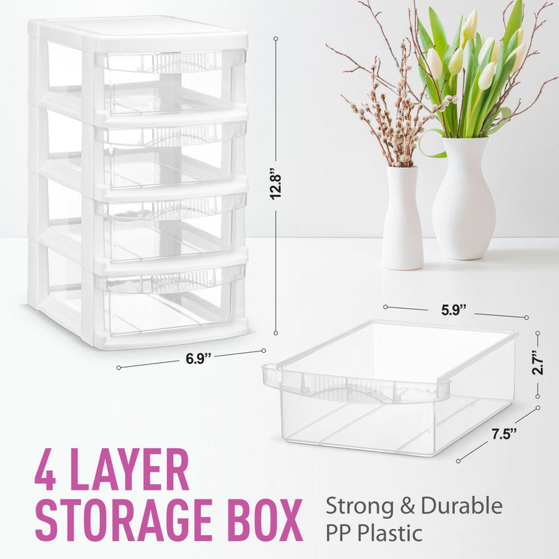 Tribello Mini Plastic Stacking Desk Top 4-Drawer Storage Organizer, for Makep Vanity Nail Polish Bathroom Stationery Art Craft Supplies Kitchen Office Garage and Small Organization, Small, White - Image 4