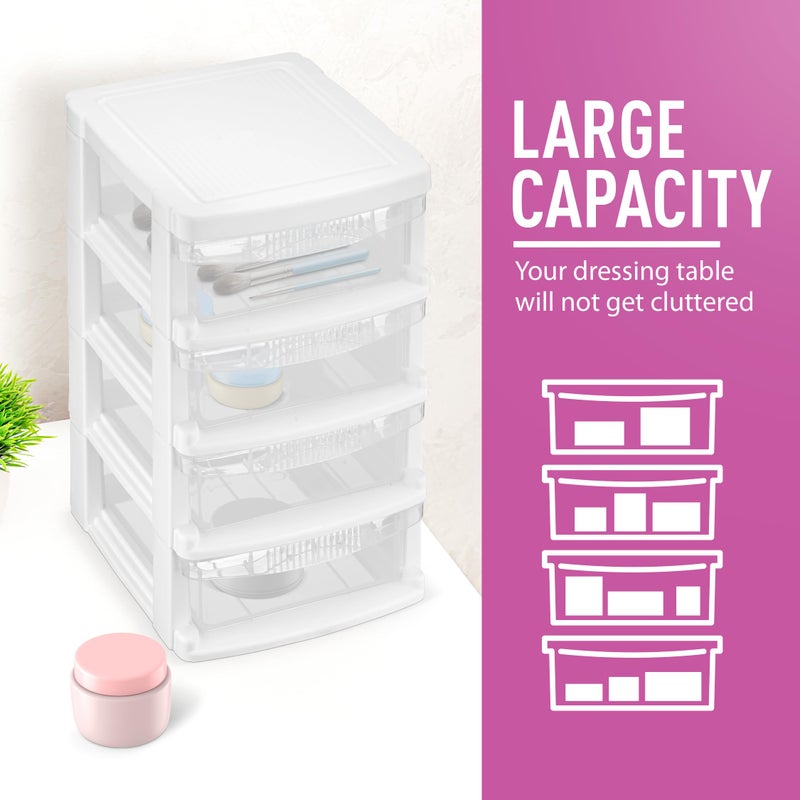 Tribello Mini Plastic Stacking Desk Top 4-Drawer Storage Organizer, for Makep Vanity Nail Polish Bathroom Stationery Art Craft Supplies Kitchen Office Garage and Small Organization, Small, White - Image 5