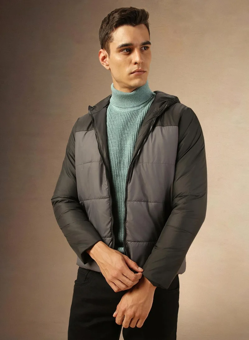 Dennis Lingo Men's Black 100% Polyester Colour Blocked Regular Fit Jacket