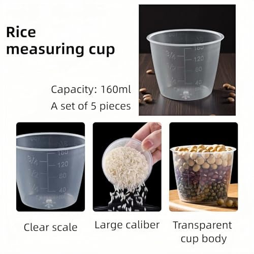 RyanDesign 5-Pack 160ml Transparent Rice Measuring Cups | Clear ML/Cup Markings | Multi-Purpose Dry & Liquid Ingredient Cups | Stackable Food-Grade PP Kitchen Utensils for Cooking, Baking & Daily Use - Image 5