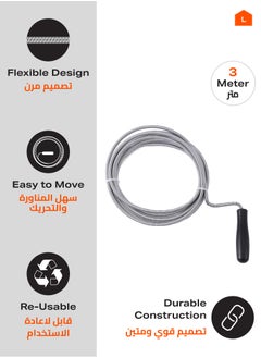 LAWAZIM Drain Cleaner Set of 3 -3Meter- Flexible Drain Snake with Plastic Handle, Spring Wire Clog Remover for Kitchen Sinks, Bathroom Drains Bathtubs, Floor Drains, Shower Pipes, Wash Basins Plumbing  - Image 2