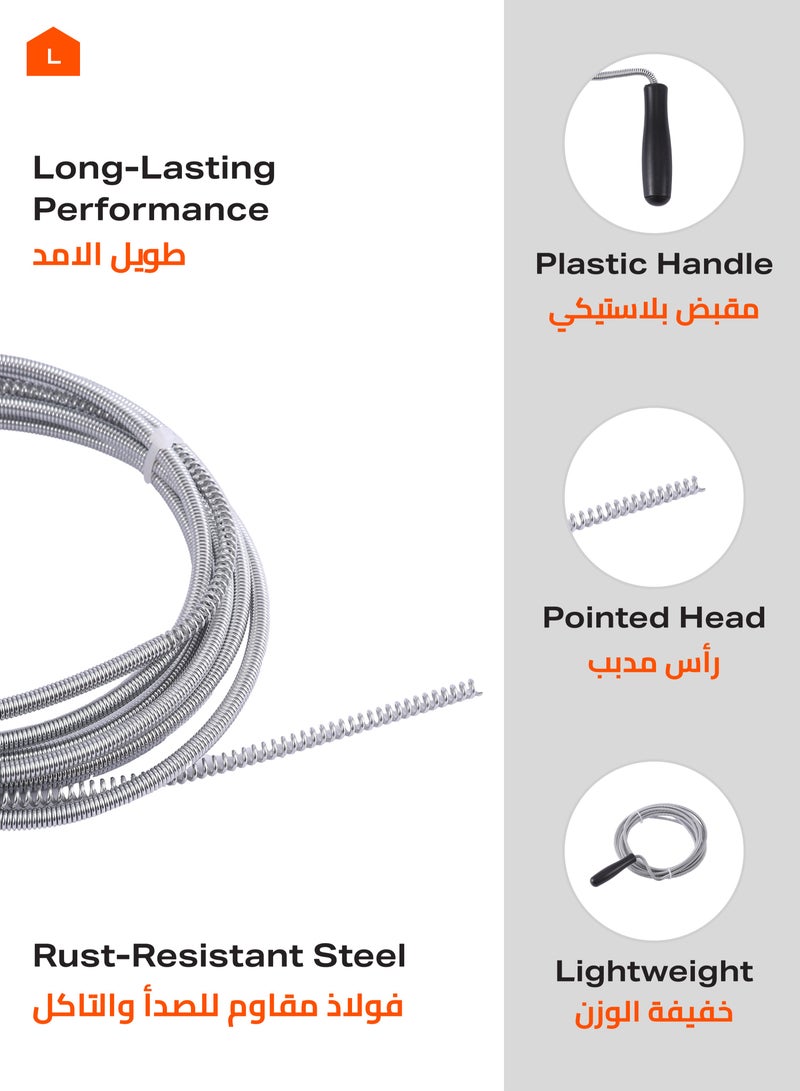 LAWAZIM Drain Cleaner Set of 3 -3Meter- Flexible Drain Snake with Plastic Handle, Spring Wire Clog Remover for Kitchen Sinks, Bathroom Drains Bathtubs, Floor Drains, Shower Pipes, Wash Basins Plumbing - Image 3