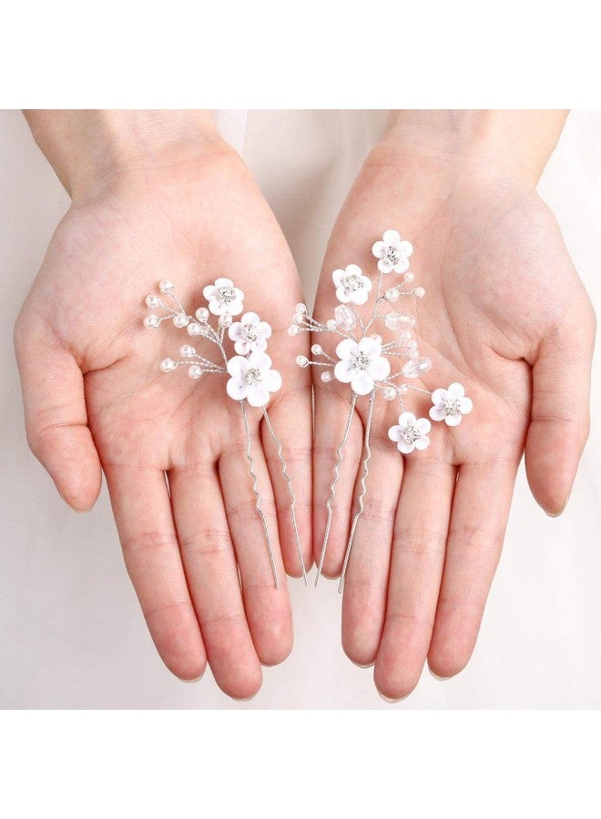 Fstrend Bridal Wedding Hair Pins Silver Sparkly Rhinestones Pearls Flower Hair Pin Bride Hairpieces Gorgeous Hair Accessories For Women And Girls(Pack Of 2) (Silver) - Image 2
