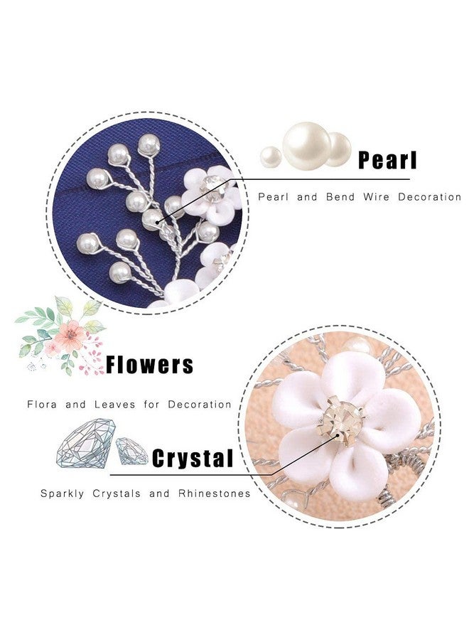 Fstrend Bridal Wedding Hair Pins Silver Sparkly Rhinestones Pearls Flower Hair Pin Bride Hairpieces Gorgeous Hair Accessories For Women And Girls(Pack Of 2) (Silver) - Image 3
