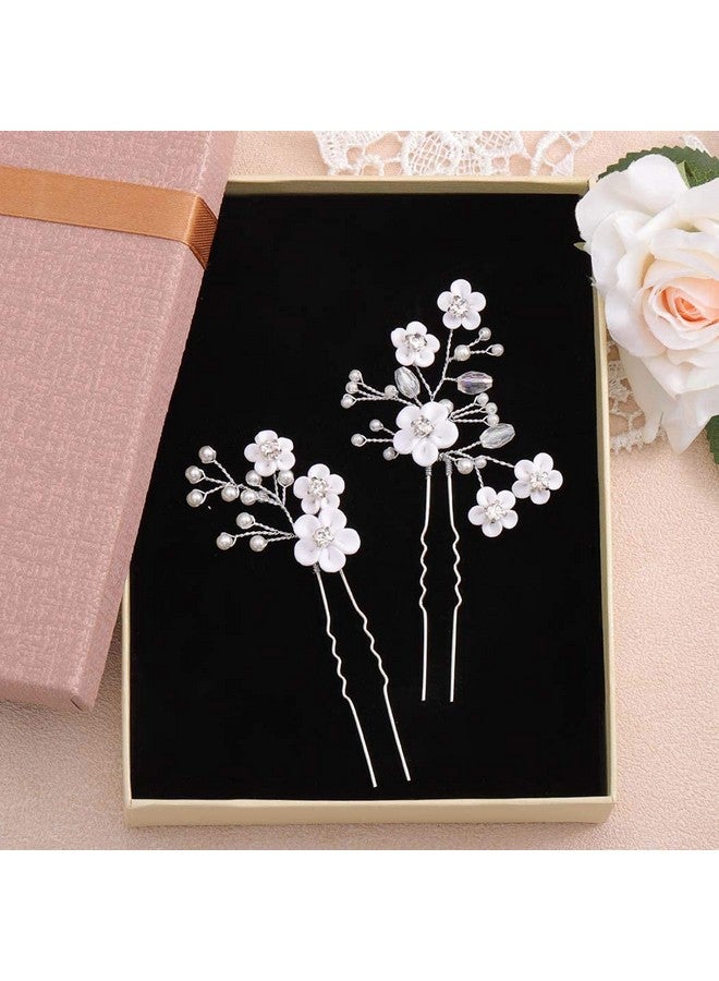 Fstrend Bridal Wedding Hair Pins Silver Sparkly Rhinestones Pearls Flower Hair Pin Bride Hairpieces Gorgeous Hair Accessories For Women And Girls(Pack Of 2) (Silver) - Image 5