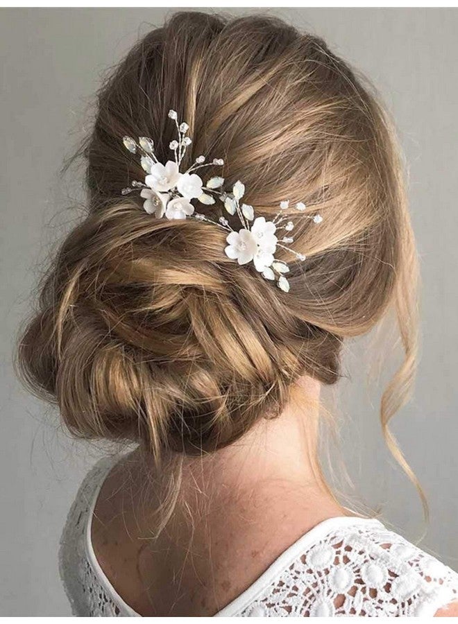 Fstrend Bridal Wedding Hair Pins Silver Sparkly Rhinestones Pearls Flower Hair Pin Bride Hairpieces Gorgeous Hair Accessories For Women And Girls(Pack Of 2) (Silver) - Image 1