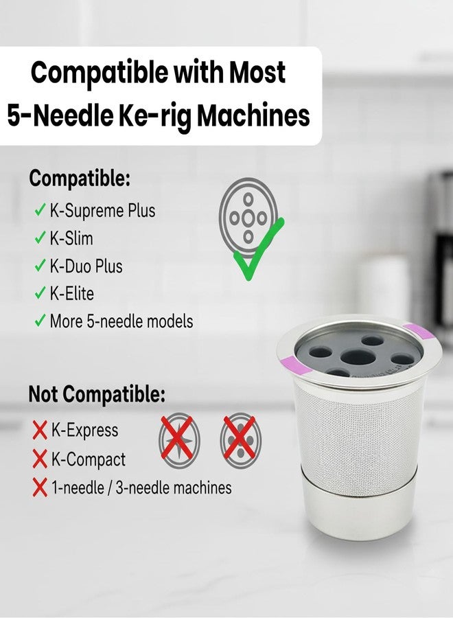 Suny Smiling 2Pack Stainless Steel Reusable K Cups for K,eurig K Supreme/Plus/K Slim, K-e-urig Reusable Coffee Pods Refillable KCup Filters, Wide Compatibility with Ke - urig 1.0/2.0 (Not Smart Series/K-Mini) - Image 3