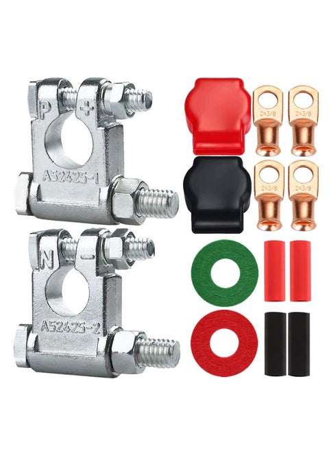 Battery Terminal Connectors, Positive Negative Top Post Battery Terminals Clamp, Quick Release Disconnect Kit with Heat Shrink Tubing for Car Boat Marine RV Vehicles,etc