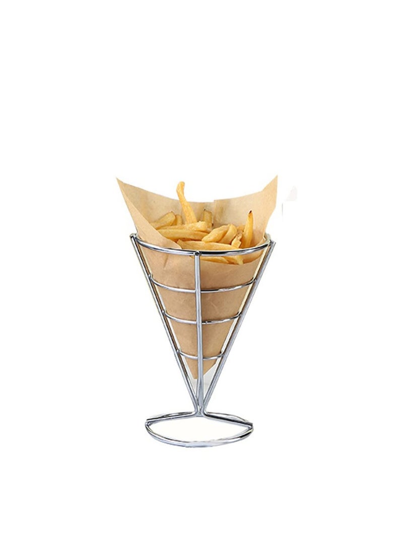 SYOSI French Fry Serving Stands, with Double Sauce Holders Stainless Steel Fry Cone Basket Fish Chips Holder Restaurant Cafe Table Food Serving Display Wire Stands for Kitchen Restaurant Buffet (2 Pieces) - Image 3
