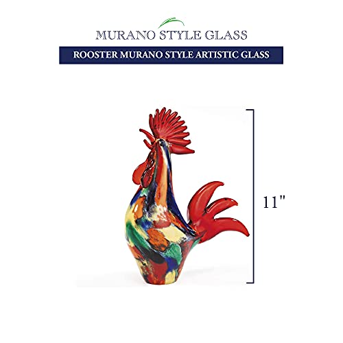 Badash Murano-Style Art Glass Rooster Figurine - 11" Tall Decorative Artistic Glass Mouth-Blown Sculpture - Colorful Handmade Home Decor & Gifts - Image 3