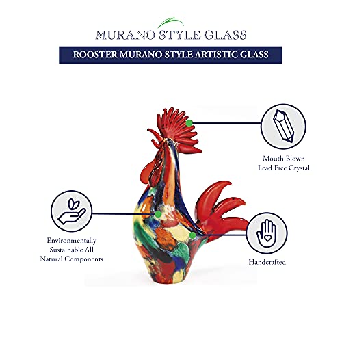 Badash Murano-Style Art Glass Rooster Figurine - 11" Tall Decorative Artistic Glass Mouth-Blown Sculpture - Colorful Handmade Home Decor & Gifts - Image 2