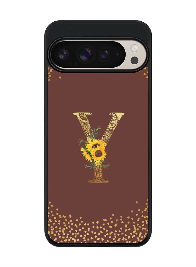 Stylizedd For Google Pixel 9 Pro XL Case,Slim fit Camera Protection, Shockproof Thin Phone cover - Custom Floral Monogram - Y (Brown ) - Image 1