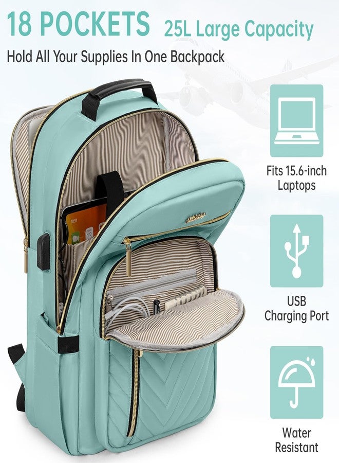 WELIDAY Laptop Backpack for Women,Work Business Backpacks, Large Capacity Travel Backpack with USB Charging Port, Green, 15.6in, Quilted Casual Daypack - Image 2