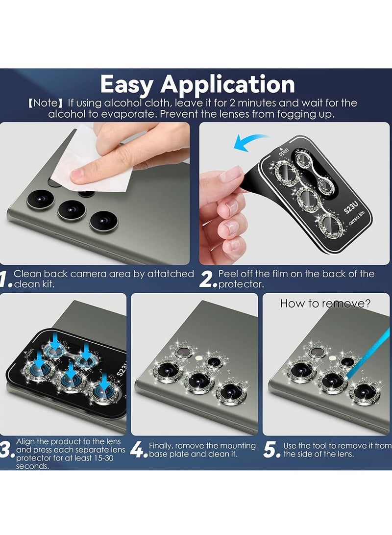 ELTRAZONE Samsung Galaxy S23 Ultra Camera Lens Protector, 9H Tempered Glass + Aluminum Alloy Metal Individual Lens Screen Ring for S23 Ultra 6.8in 5G 2023 - Glitter Green - Image 4