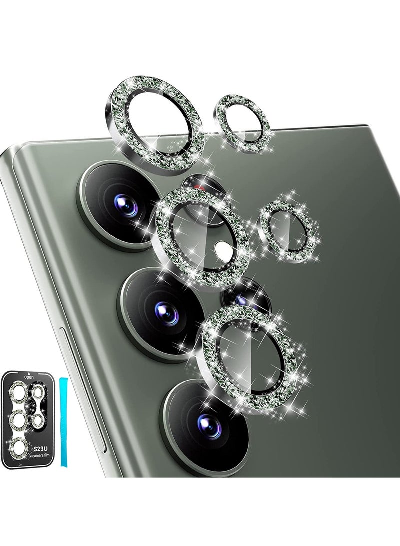 ELTRAZONE Samsung Galaxy S23 Ultra Camera Lens Protector, 9H Tempered Glass + Aluminum Alloy Metal Individual Lens Screen Ring for S23 Ultra 6.8in 5G 2023 - Glitter Green - Image 1