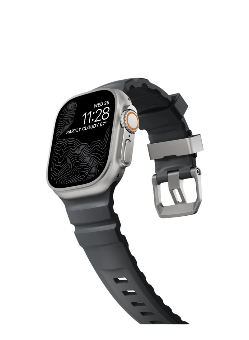 سوار روكي بوينت | لساعة أبل ألترا ١، ٢ والسلسلة (١٠، ٩، ٨، ٧، ٦، ٥، ٤، ٣، SE) ٤٤/٤٥/٤٦/٤٩ مم | حزام ساعة فائق المتانة - رمادي - Image 2