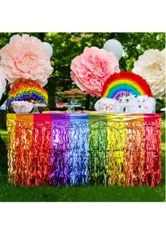 Excefore Rainbow Party Decorations, Rainbow Wavy Table Skirt Party Decorations, 2 Pack Metallic Tinsel Foil Fringe Table Skirts, Perfect Table Decors for Birthday, Holiday, Wedding, Engagement, Bridal Shower  - Image 4