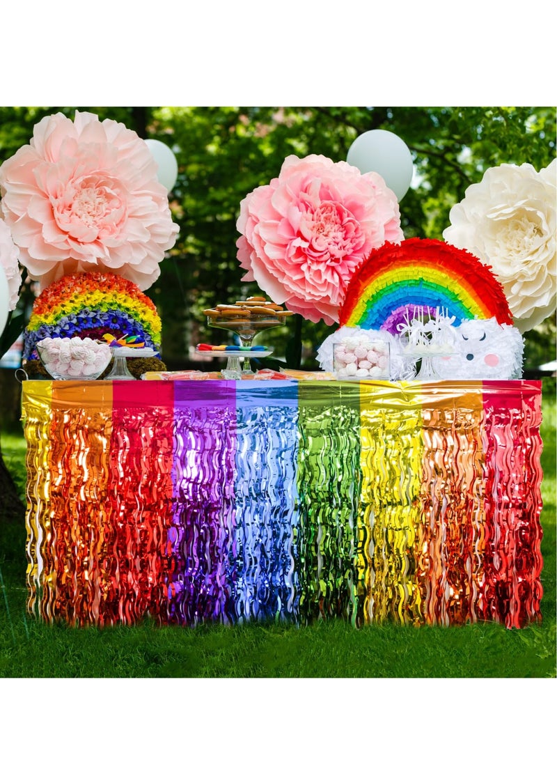 Excefore Rainbow Party Decorations, Rainbow Wavy Table Skirt Party Decorations, 2 Pack Metallic Tinsel Foil Fringe Table Skirts, Perfect Table Decors for Birthday, Holiday, Wedding, Engagement, Bridal Shower  - Image 4