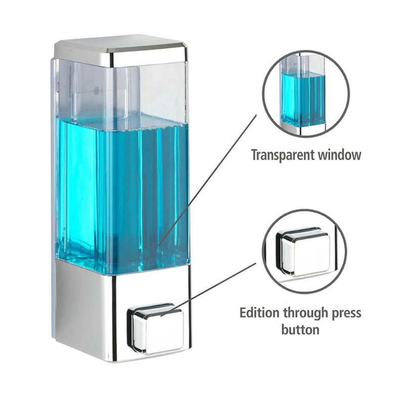 COSSIMO Transparent Square ABS Plastic Wall Mounted Soap Dispenser 400ml (Pack of 2) - Image 4