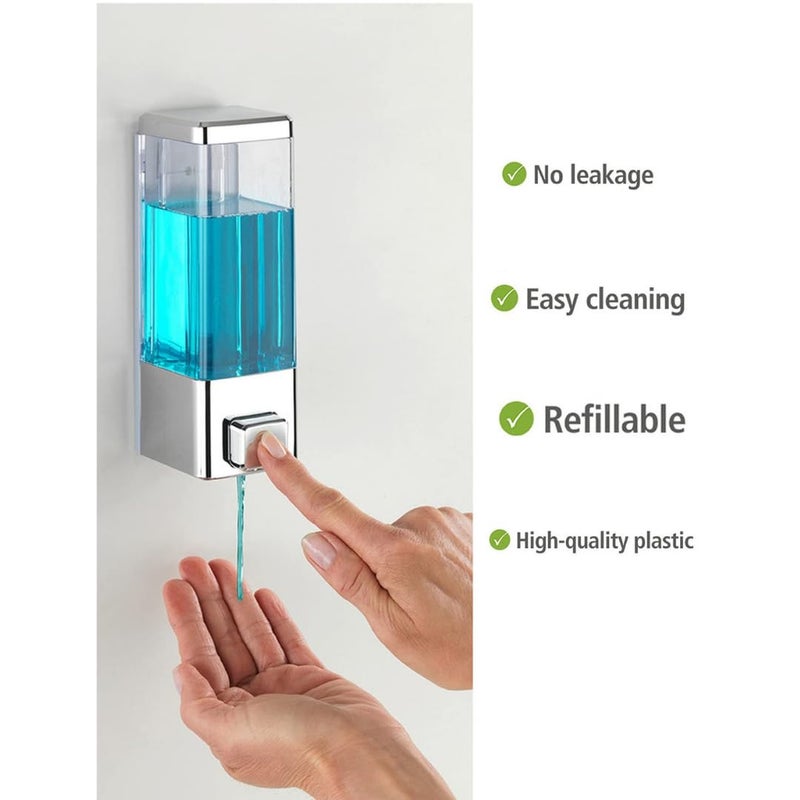 COSSIMO Transparent Square ABS Plastic Wall Mounted Soap Dispenser 400ml (Pack of 2) - Image 5