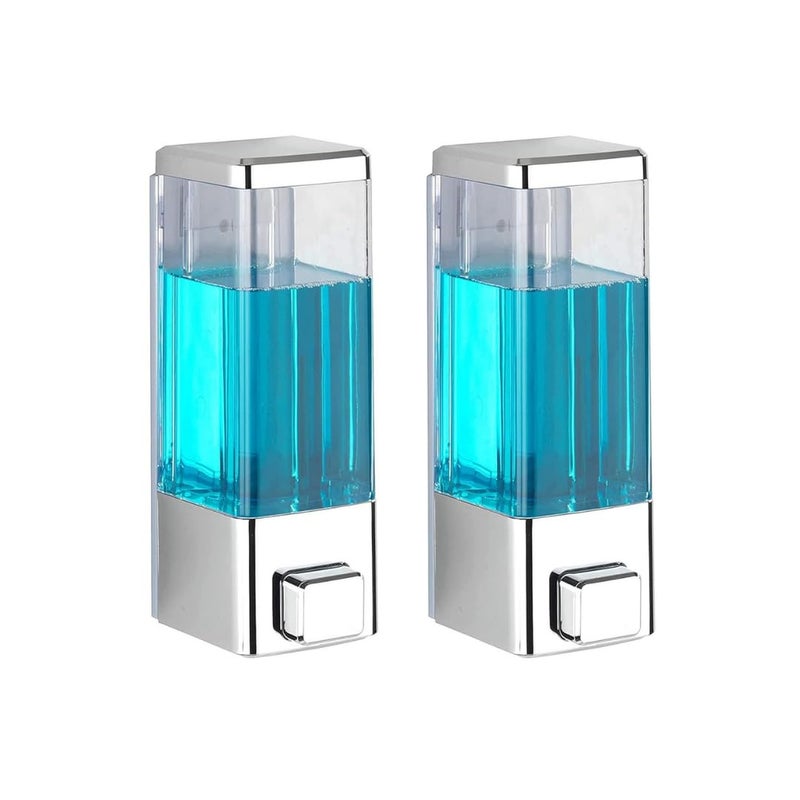 COSSIMO Transparent Square ABS Plastic Wall Mounted Soap Dispenser 400ml (Pack of 2) - Image 1