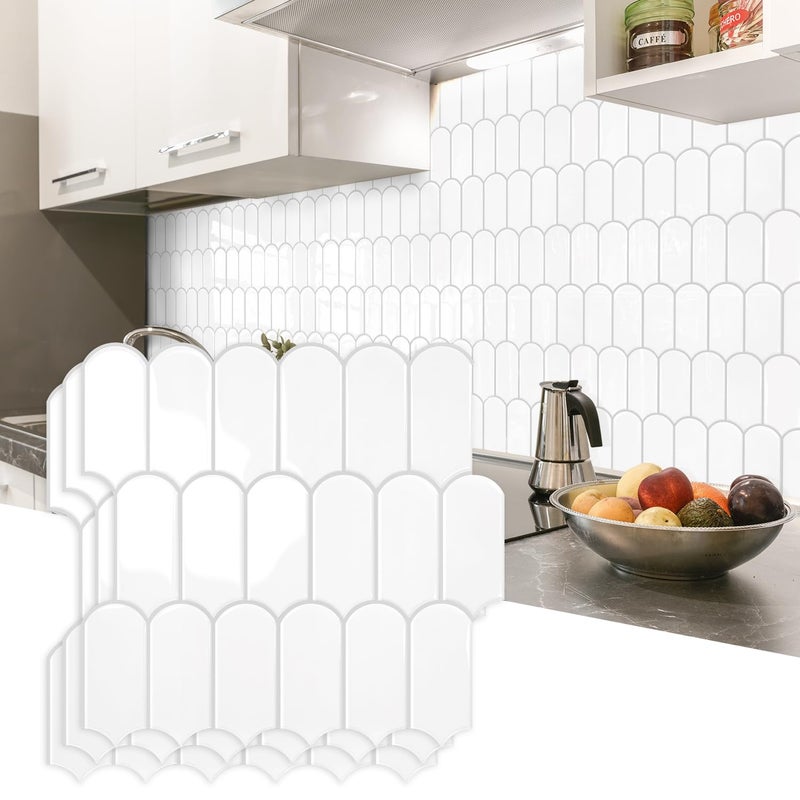 Vamos Tile Upgraded Thicker Design Peel and Stick Backsplash Tile, 10-Sheet White with Gray Grout Self Adhesive Vinyl Wall Tiles, Stick on Backsplash for Kitchen, Bathroom,RV - Image 1