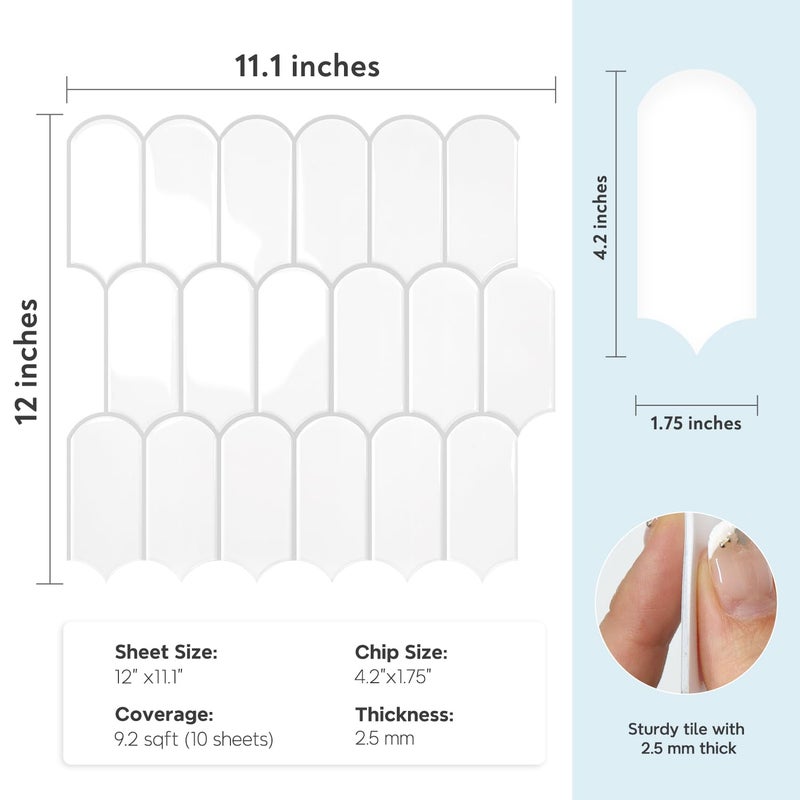 Vamos Tile Upgraded Thicker Design Peel and Stick Backsplash Tile, 10-Sheet White with Gray Grout Self Adhesive Vinyl Wall Tiles, Stick on Backsplash for Kitchen, Bathroom,RV - Image 2