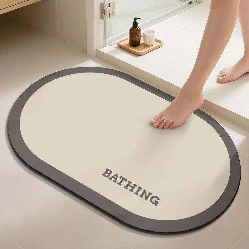 THMINS حصيرة حمام دياتوم دائرية من THMINS، 60x40 سم – غير قابلة للانزلاق، سريعة الجفاف، مقاومة للماء للمناطق الرطبة | حصيرة أرضية للحمام والمطبخ سهلة التنظيف - Image 1
