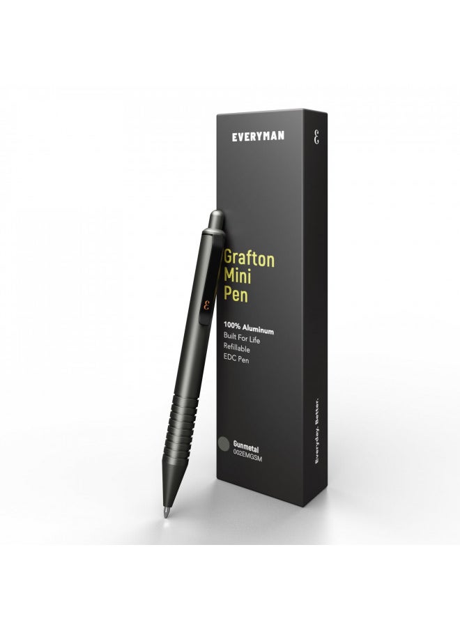 Everyman Everyman Gunmetal Mini Click Grafton Pen, Mini EDC Pen, Refillable Pocket-Size Metal Writing Pen, Versatile with Cartridges, Gift for Office, Business, Executive  - Image 1