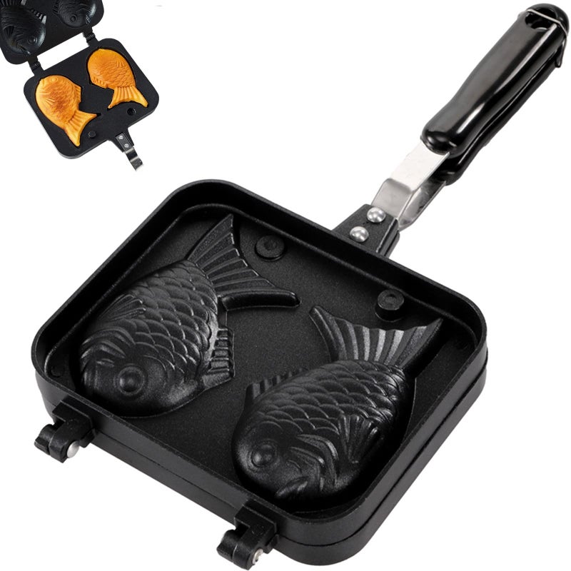 ZOOFOX Taiyaki Fishshaped Cake Pan Nonstick Waffle Cake Maker with Long Handle Pancake Baking Double Pan Mold