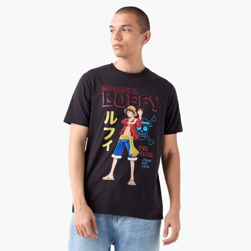 SP Characters Luffy Print T-shirt with Crew Neck
