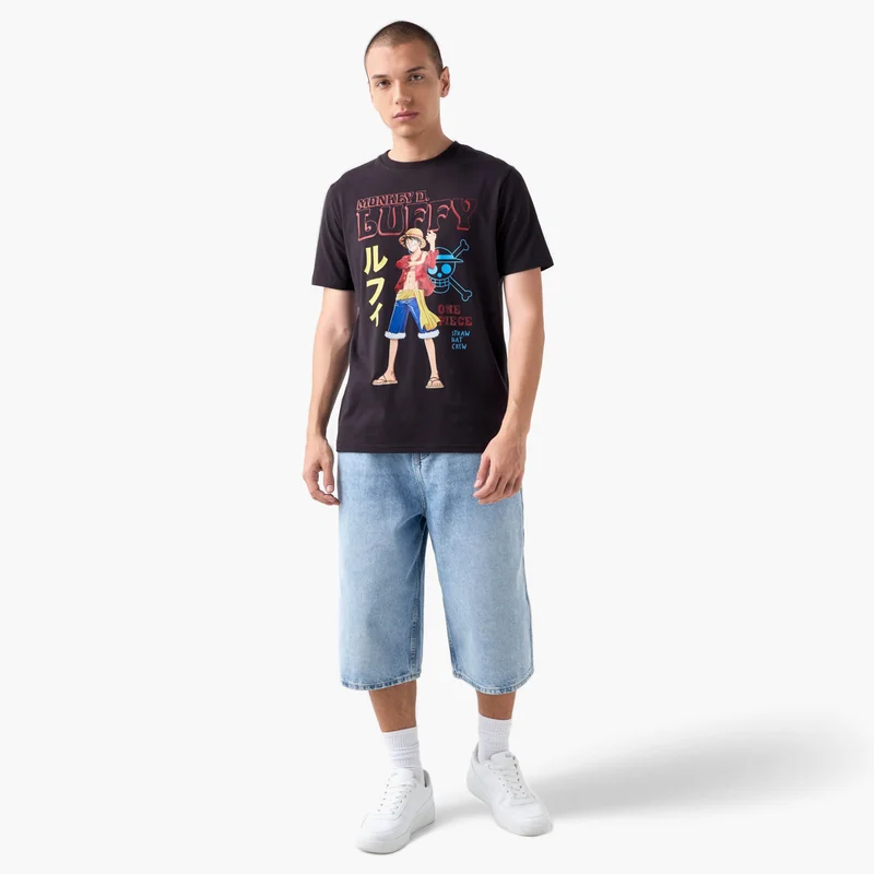 SP Characters Luffy Print T-shirt with Crew Neck