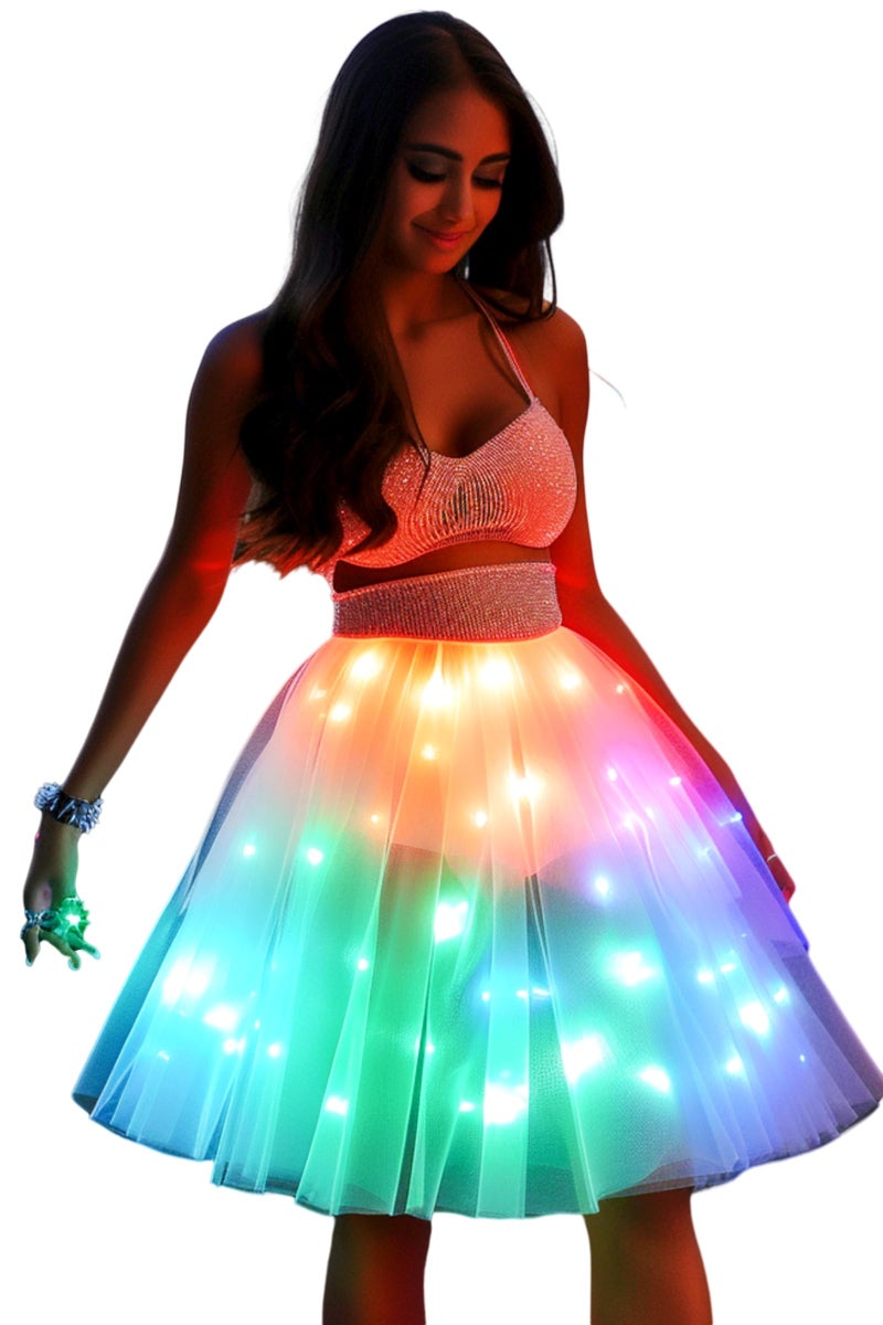 SHINYOU Women Tutu Skirt LED Light Up A Line Short Knee Length Tutu Tulle Prom Party Skirt,Glow in The Dark Festival Halloween Cosplay Long M - Image 1