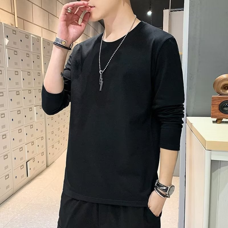 Round Neck Casual T-Shirt 2024 Autumn New Men'S Short Sleeve Trend Korean Casual Long Sleeve Spring Generation - Image 1