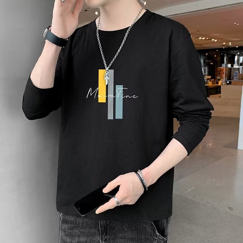 Round Neck Casual T-Shirt 2024 Autumn New Men'S Short Sleeve Trend Korean Casual Long Sleeve Spring Generation - Image 3