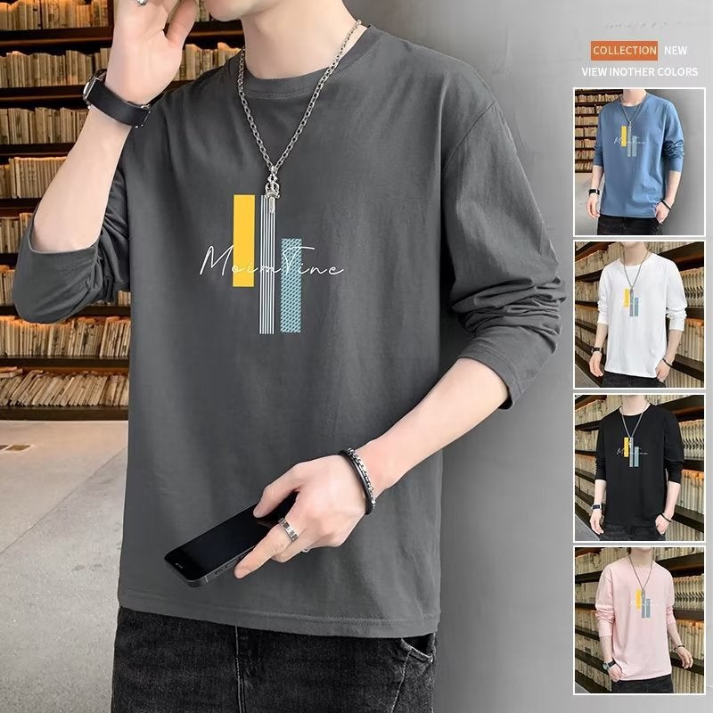 Round Neck Casual T-Shirt 2024 Autumn New Men'S Short Sleeve Trend Korean Casual Long Sleeve Spring Generation - Image 2