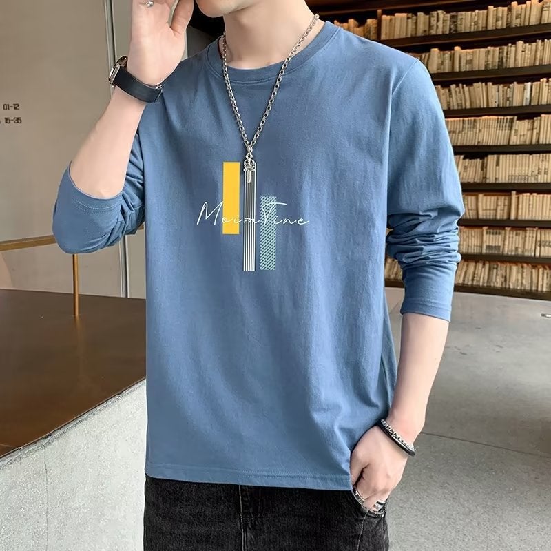 Round Neck Casual T-Shirt 2024 Autumn New Men'S Short Sleeve Trend Korean Casual Long Sleeve Spring Generation - Image 4