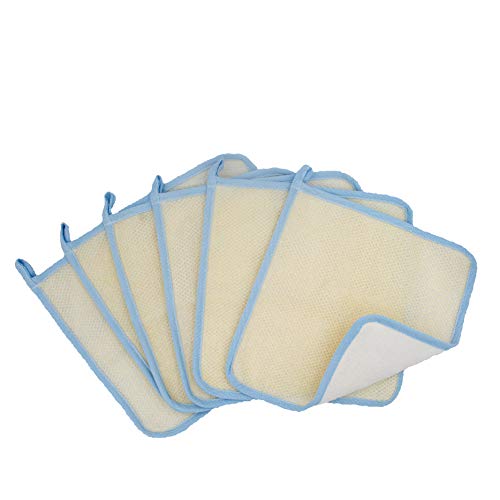Bleu Bath (6 Pack) Dual-Sided Exfoliating Skin Towel Natural Terry Body Cloth Scrubber Premium Sturdy Loofah Towel Soft and Buffing Wash Cloth White for Either Oil or Dry Skin - Image 1