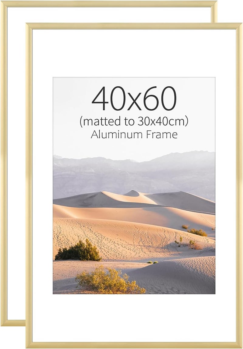 ATOBART Picture Frame, 40x60 Metal Picture Frame - 40x60 Aluminum Photo Frames with 30x40cm Removable Mat for Wall Hanging and Table,Gold-2 PCS - Image 1
