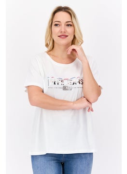Pepe Jeans Women Crew Neck Short Sleeve Brand Logo T Shirt, White  - Image 1