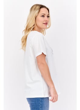 Pepe Jeans Women Crew Neck Short Sleeve Brand Logo T Shirt, White  - Image 3